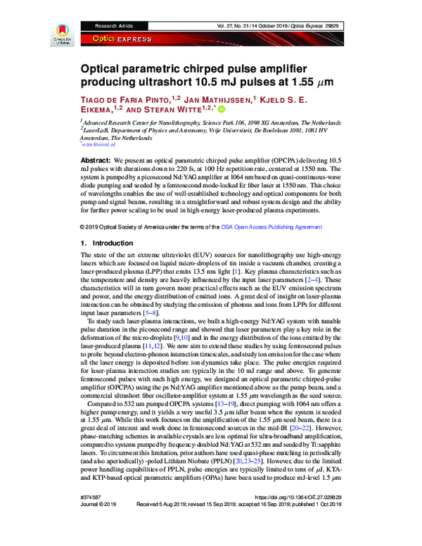(PDF) Optical Parametric Chirped Pulse Amplifier Producing Ultrashort ...