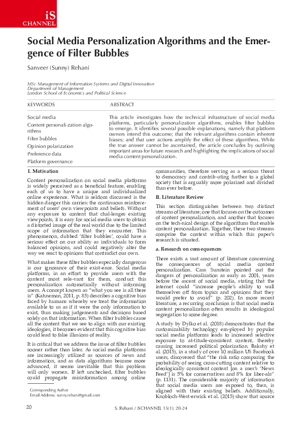 (PDF) Social media personalization algorithms and the emergence of ...