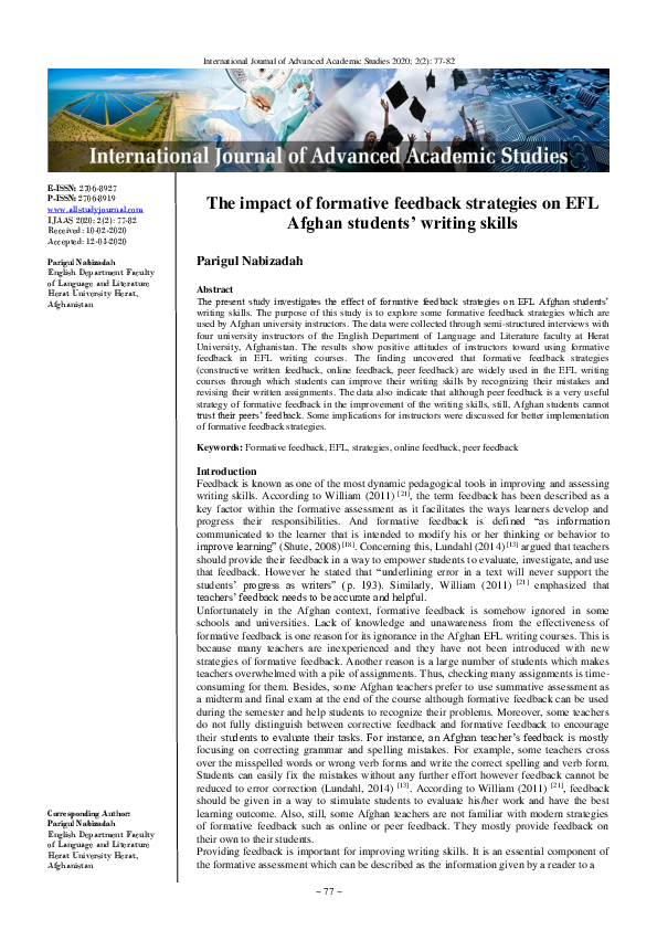 (PDF) The impact of formative feedback strategies on EFL Afghan ...