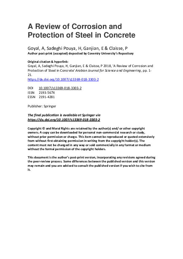 (PDF) A Review of Corrosion and Protection of Steel in Concrete