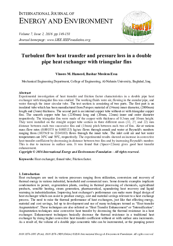 (PDF) Turbulent flow heat transfer and pressure loss in a double pipe ...