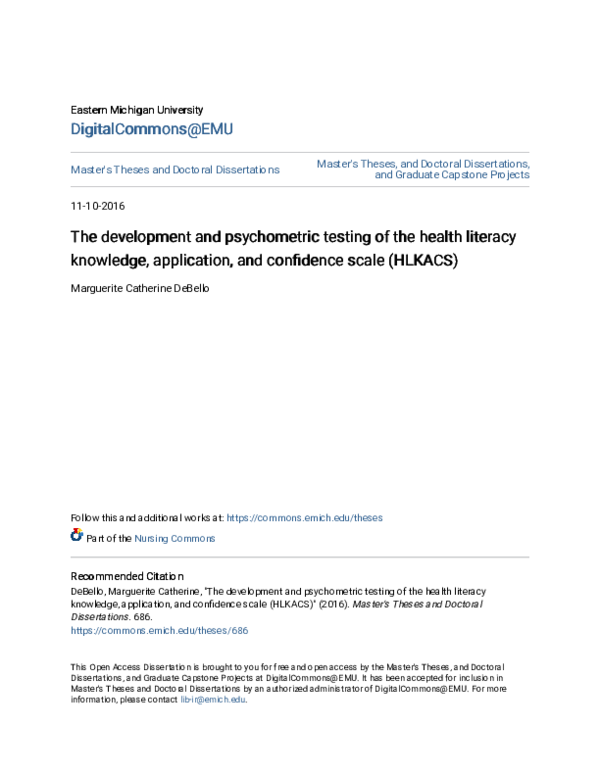 (PDF) The Development and Psychometric Testing of the Health Literacy ...