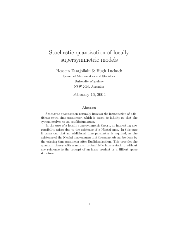 (PDF) Stochastic quantisation of locally supersymmetric models
