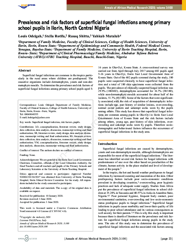 (PDF) Prevalence and risk factors of superficial fungal infections ...