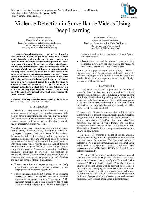 (PDF) Violence Detection In Surveillance Videos Using Deep Learning