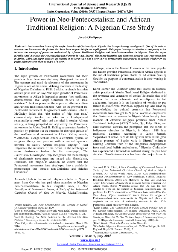 PDF) Power in Neo-Pentecostalism and African Traditional Religion 