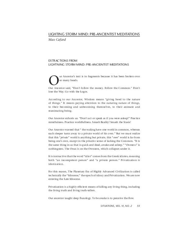 (PDF) Extractions From Lightning Storm Mind: Pre-Ancientist Meditations
