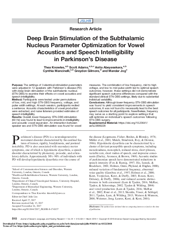 (PDF) Deep brain stimulation of the subthalamic nucleus reverses oral ...