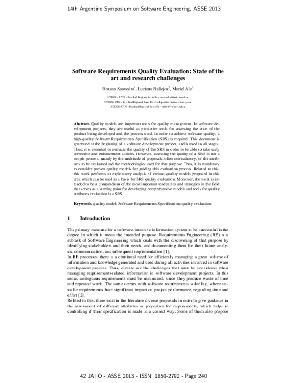 (PDF) Software Requirements Quality Evaluation: State of the art and ...