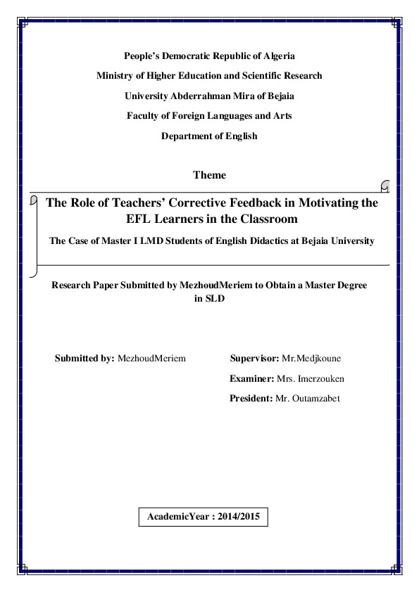 (PDF) The role of teachers’ corrective feedback in motivating the EFL ...