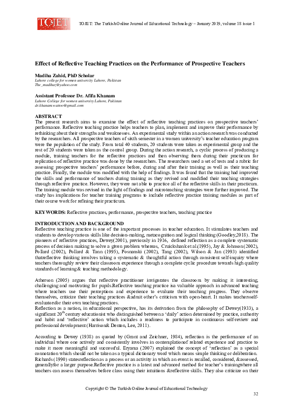 (PDF) Effect of Reflective Teaching Practices on the Performance of ...