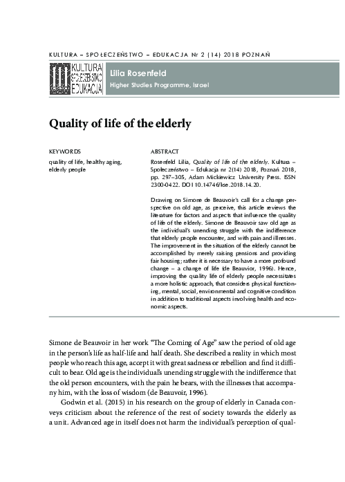 (PDF) Quality of life of the elderly