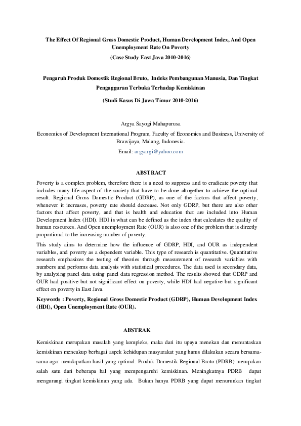 (PDF) The Effect Of Regional Gross Domestic Product, Human Development ...
