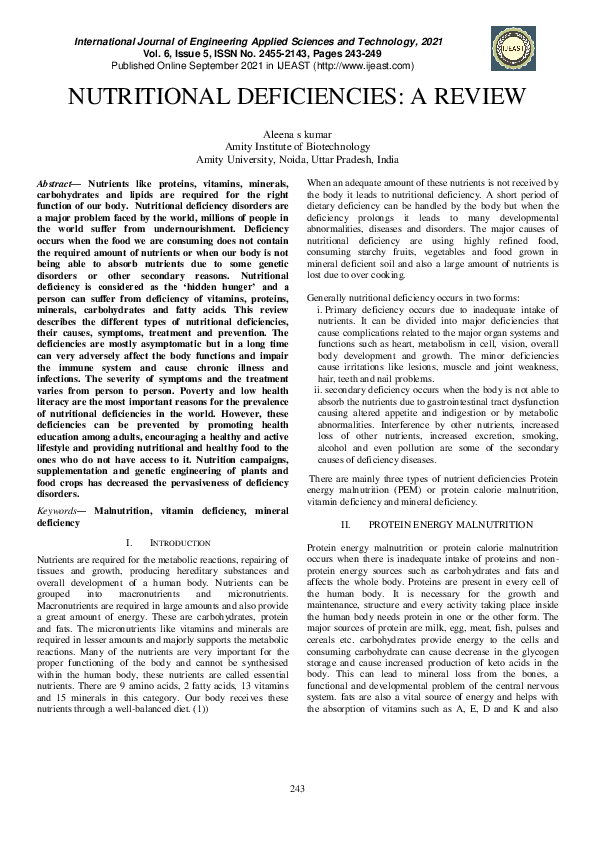 (PDF) Nutritional Deficiencies A Review Aleena S Kumar Academia.edu
