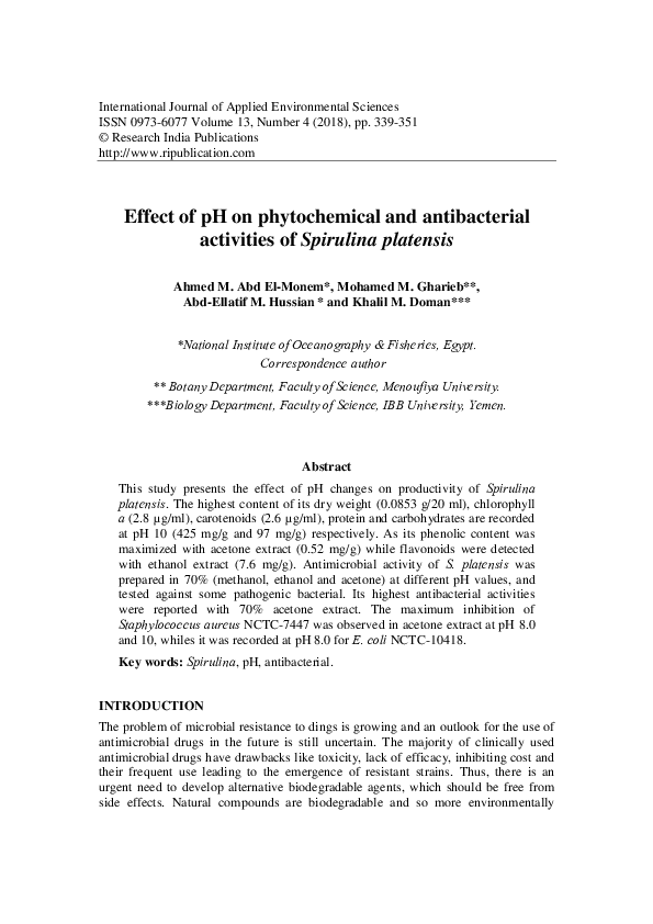(PDF) Effect of pH on phytochemical and antibacterial activities of ...