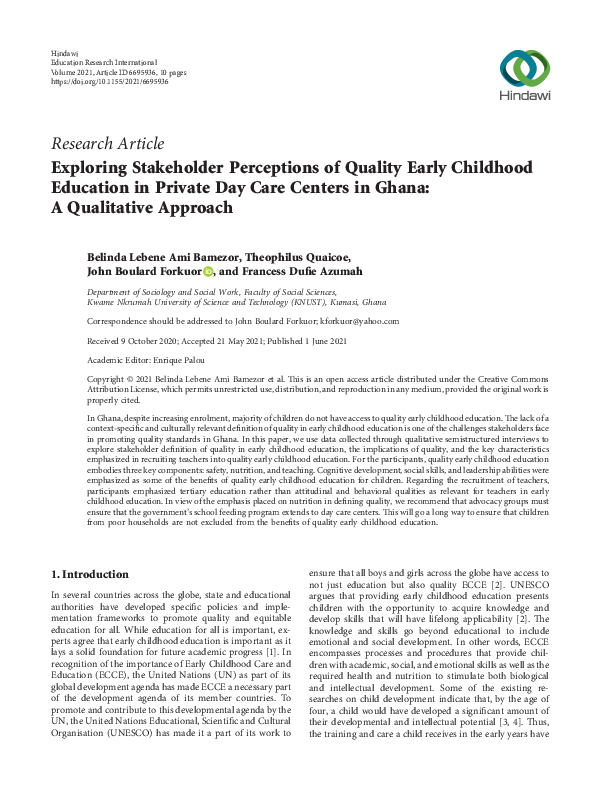 (PDF) Exploring Stakeholder Perceptions of Quality Early Childhood ...