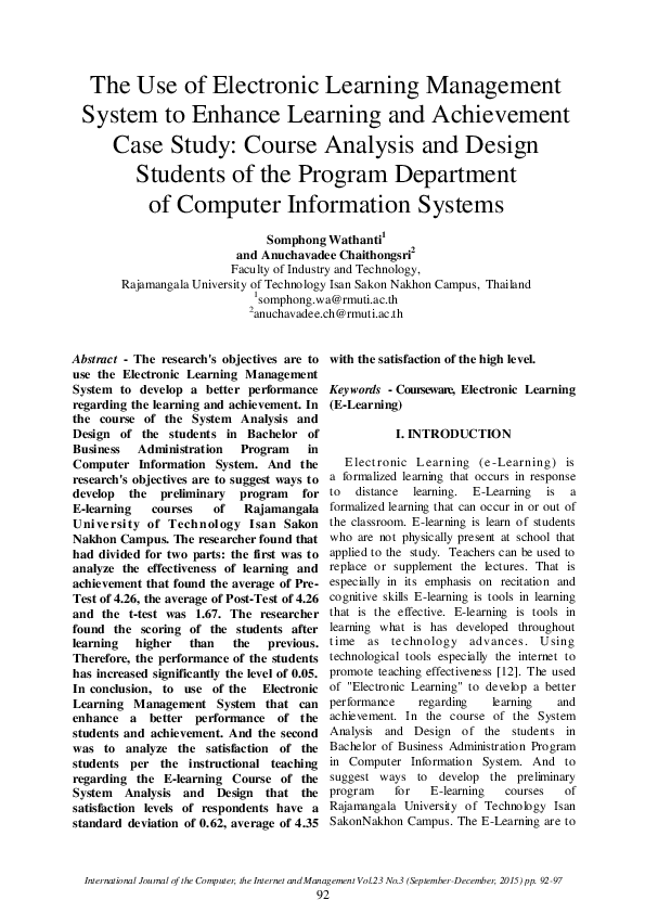 Pdf The Use Of Electronic Learning Management System To Enhance Learning And Achievement Case Pdf The Use Of Electronic Learning Management System To Enhance Learning And Achievement Case