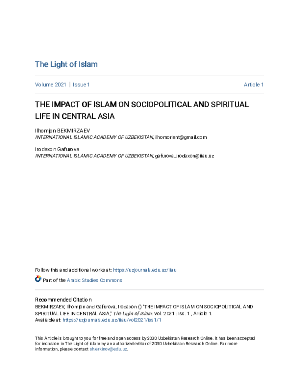 (PDF) The Impact of Islam on Sociopolitical and Spiritual Life in ...