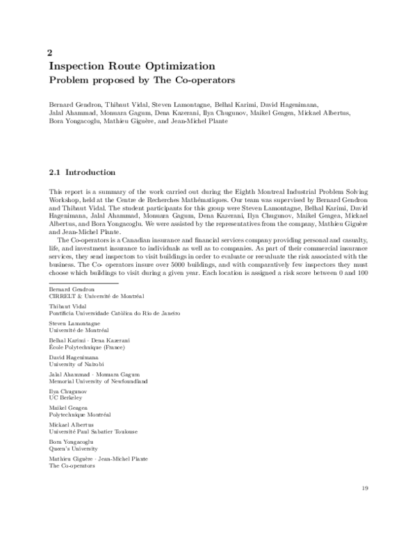 (PDF) 2 Inspection Route Optimization Problem proposed by The Cooperators