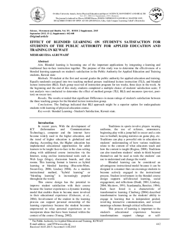 (PDF) Effect of Blended Learning on Student ' S Satisfaction for ...