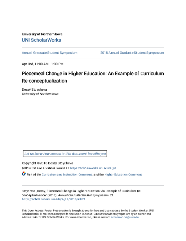 (PDF) Piecemeal Change in Higher Education: An Example of Curriculum Re ...