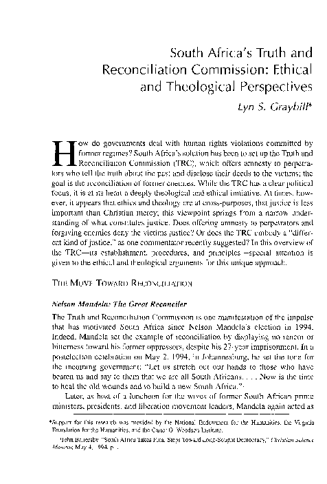 (PDF) South Africa's Truth and Reconciliation Commission: Ethical and ...