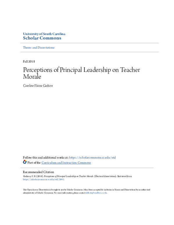 (PDF) Perceptions of Principal Leadership on Teacher Morale