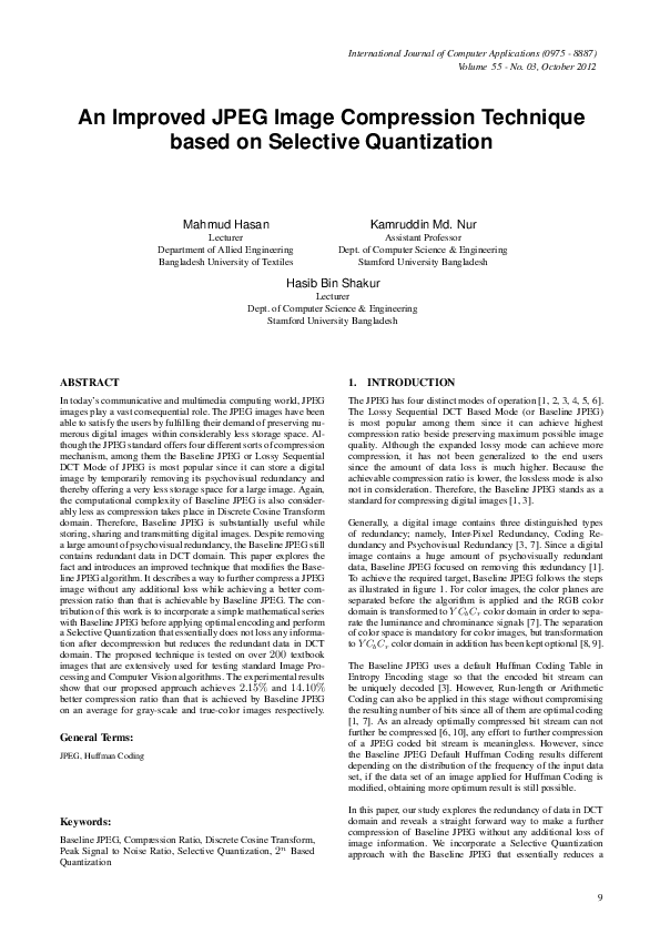 (PDF) An Improved JPEG Image Compression Technique based on Selective ...