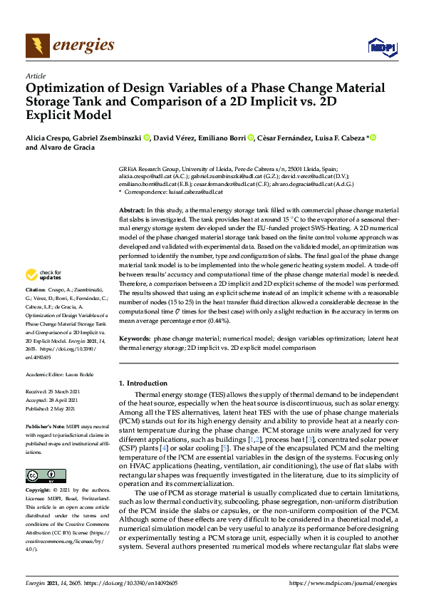(PDF) Optimization of Design Variables of a Phase Change Material ...
