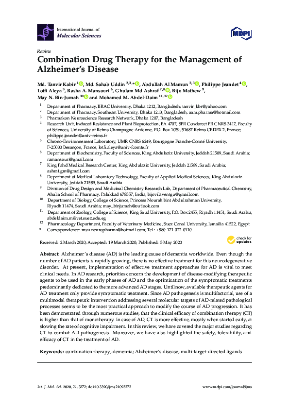 (PDF) Combination Drug Therapy for the Management of Alzheimer’s Disease