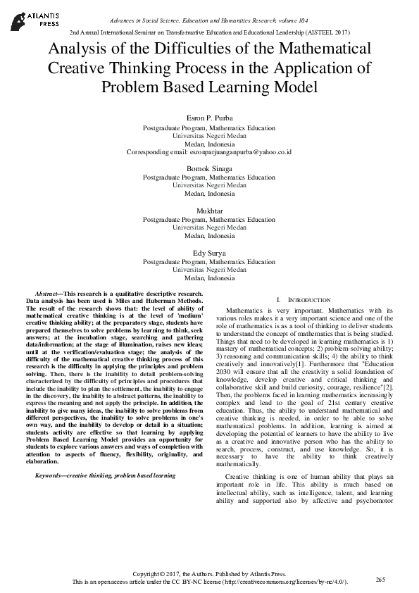 (PDF) Analysis of the Difficulties of the Mathematical Creative ...
