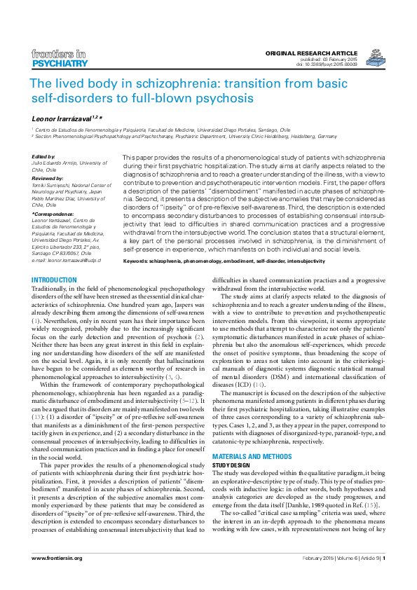 (PDF) The Lived Body in Schizophrenia: Transition from Basic Self ...