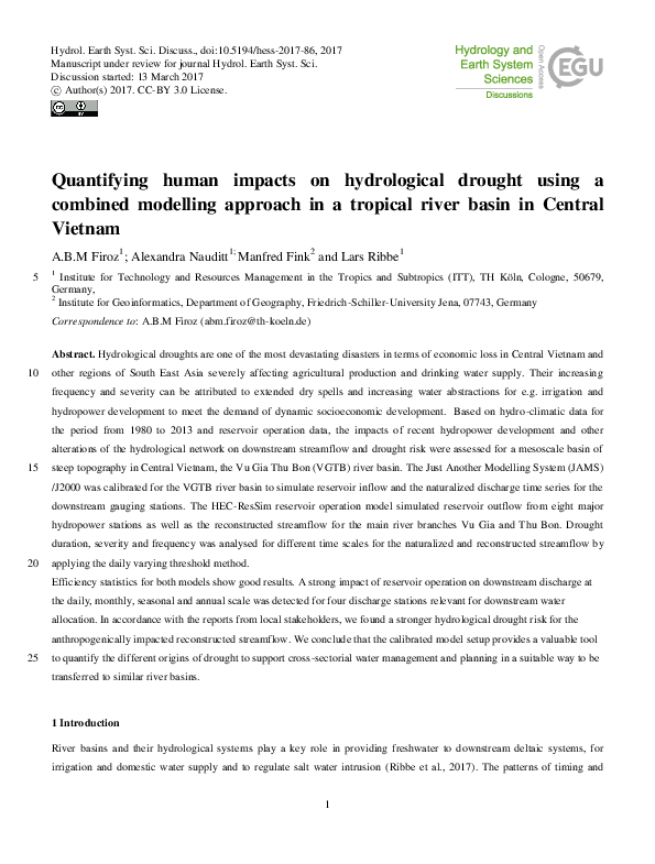 (PDF) Quantifying human impacts on hydrological drought using a ...
