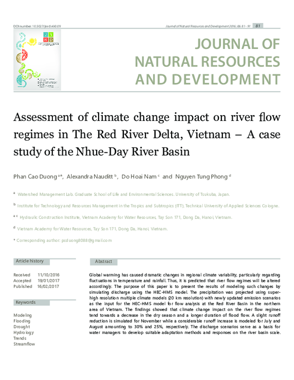 (PDF) Assessment of climate change impact on river flow regimes in The ...