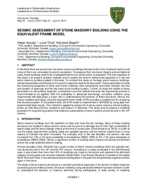 (PDF) Seismic Assessment of Stone Masonry Building Using the Equivalent ...
