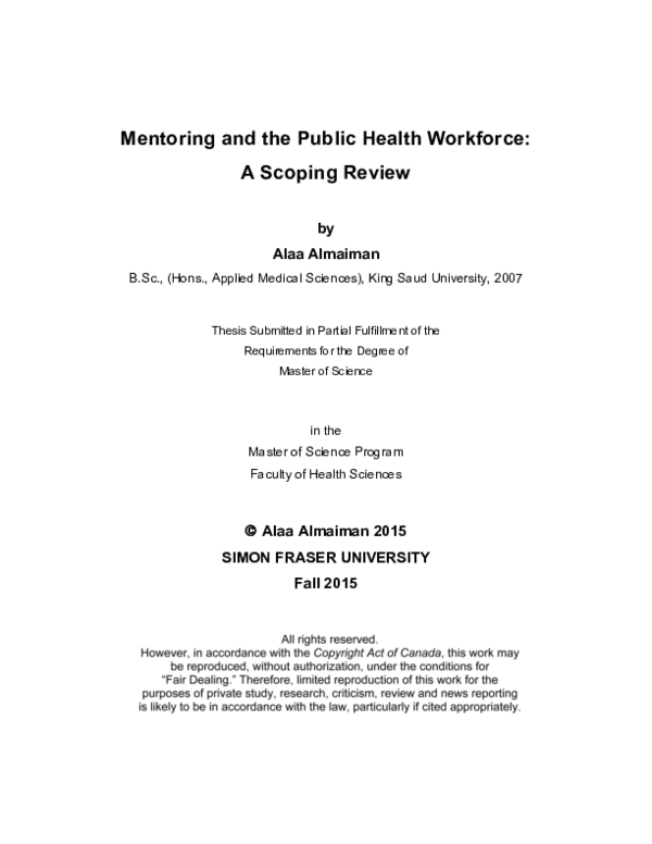 (PDF) Mentoring and the Public Health Workforce: A Scoping Review