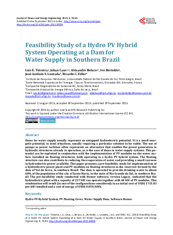(PDF) Feasibility Study of a Hydro PV Hybrid System Operating at a Dam ...