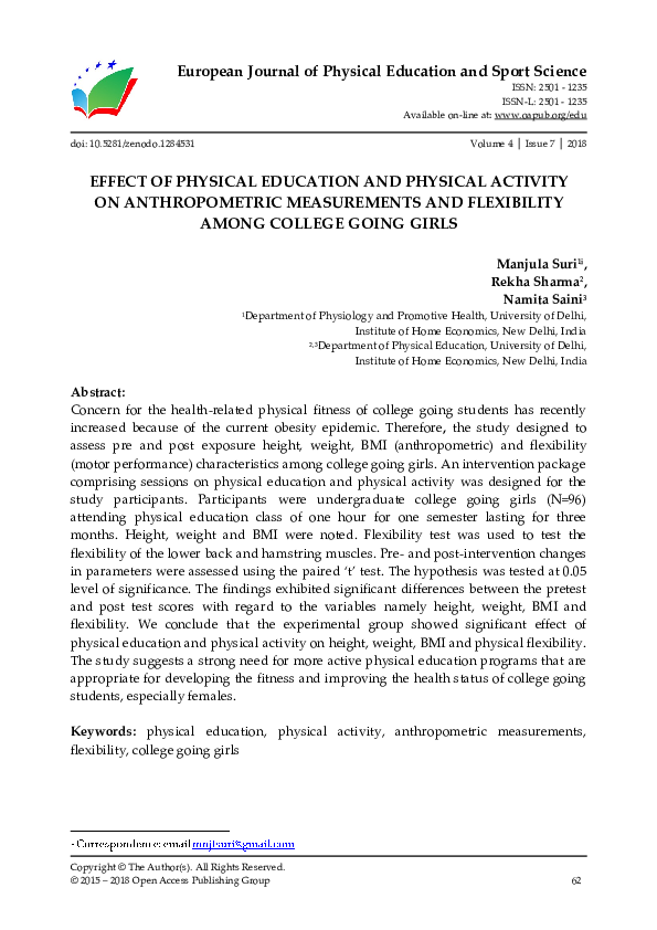 (PDF) Effect of Physical Education and Physical Activity on ...