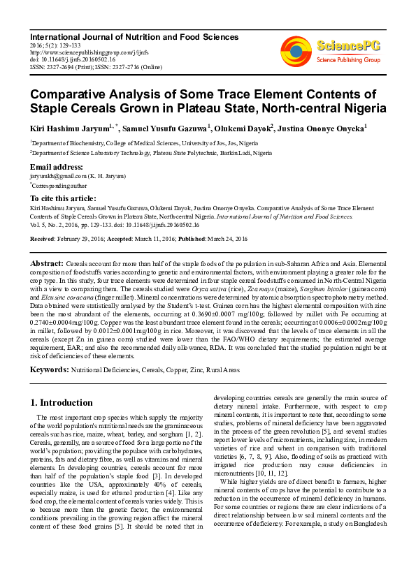 (PDF) Comparative Analysis of Some Trace Element Contents of Staple ...
