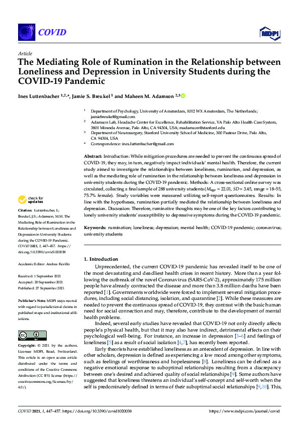 (PDF) The Mediating Role of Rumination in the Relationship between ...