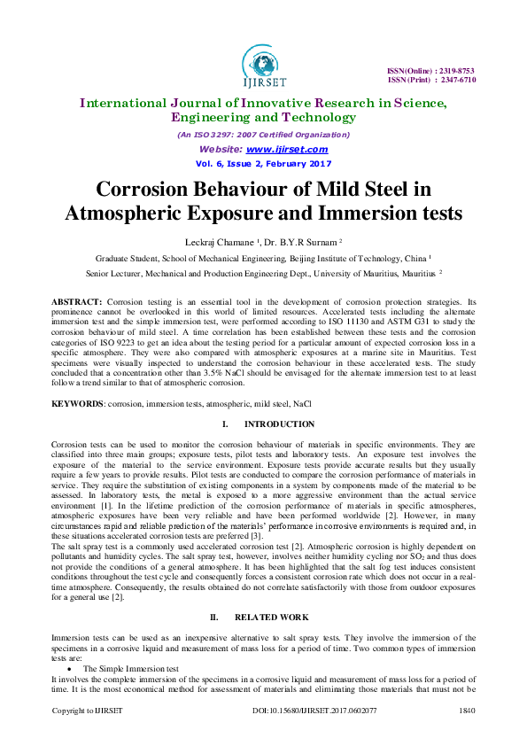 (PDF) Corrosion Behaviour of Mild Steel in Atmospheric Exposure and ...
