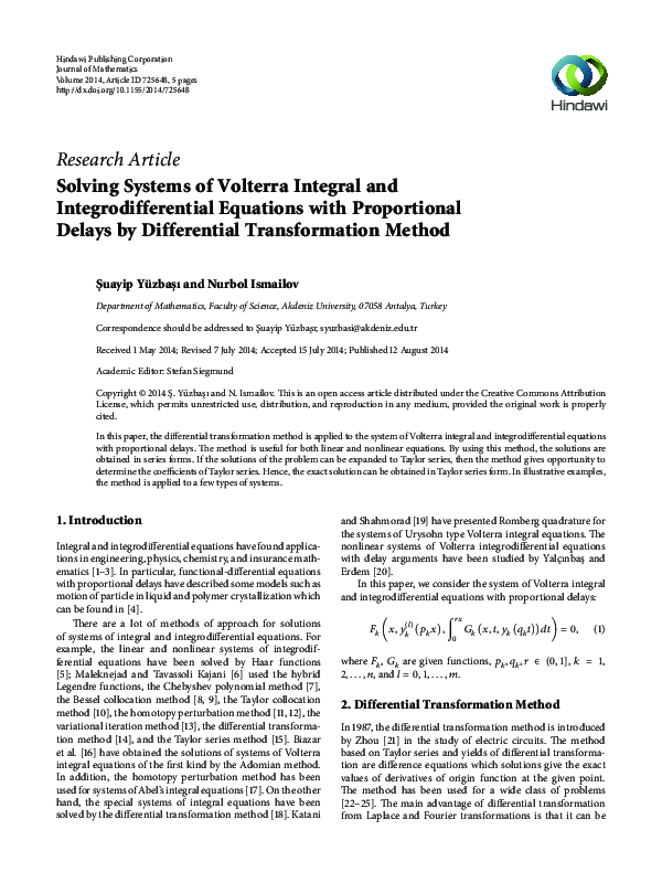 (PDF) Solving Systems of Volterra Integral and Integrodifferential ...