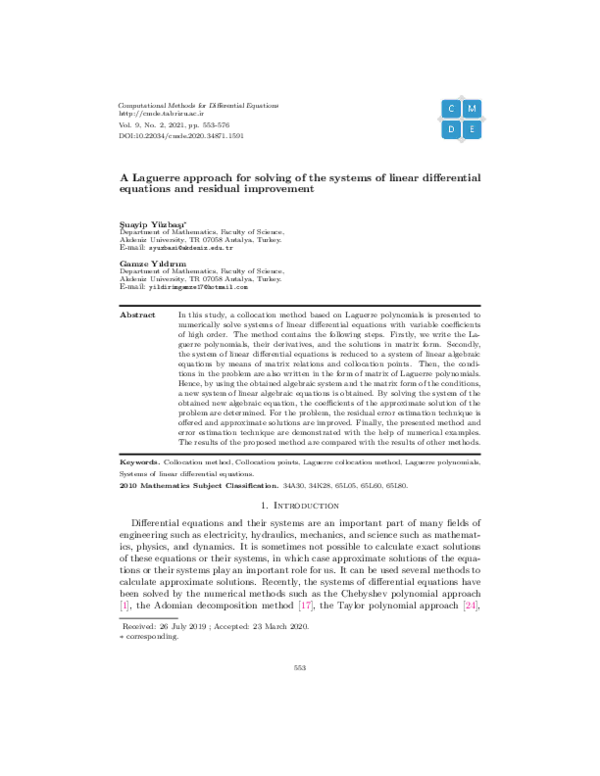 (PDF) A Laguerre Approach for Solving of the Systems of Linear ...
