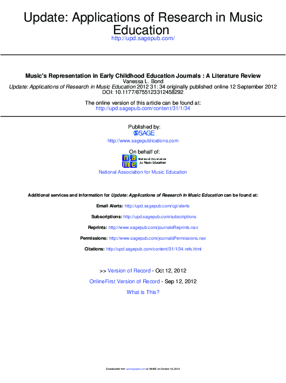 (PDF) Music's Representation in Early Childhood Education Journals A
