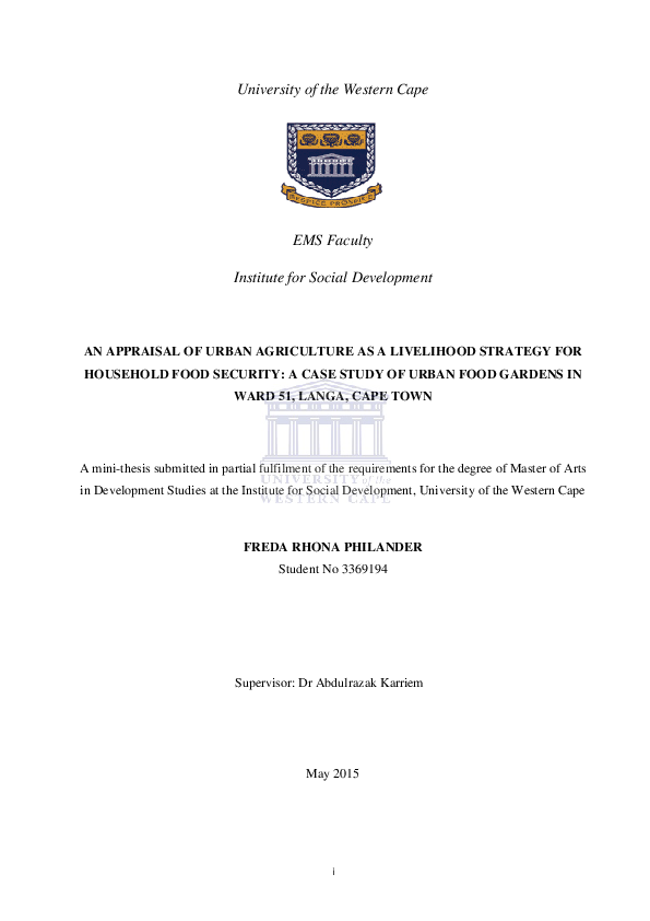(PDF) An appraisal of urban agriculture as a livelihood strategy for ...