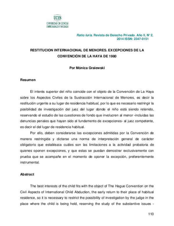(PDF) Restitución internacional de menores. Excepciones de la