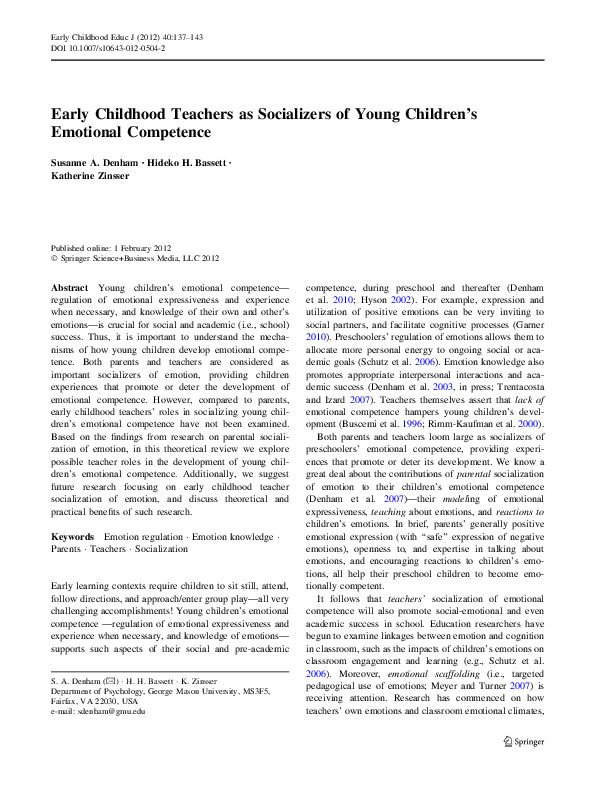 (PDF) Early Childhood Teachers as Socializers of Young Children