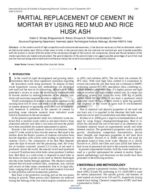 (PDF) Partial Replacement of Cement in Mortar by Using Red Mud and Rice ...