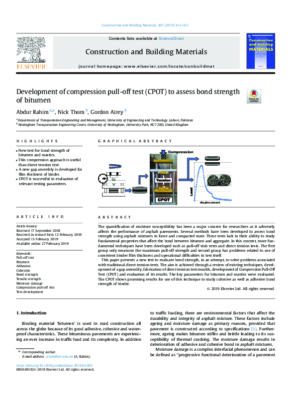 (PDF) Development of compression pull-off test (CPOT) to assess bond ...