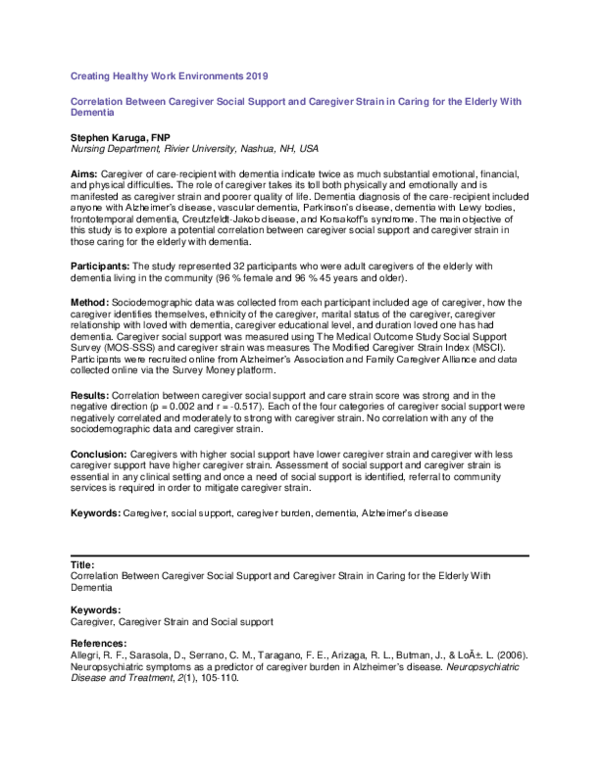 (PDF) Correlation Between Caregiver Social Support and Caregiver Strain ...